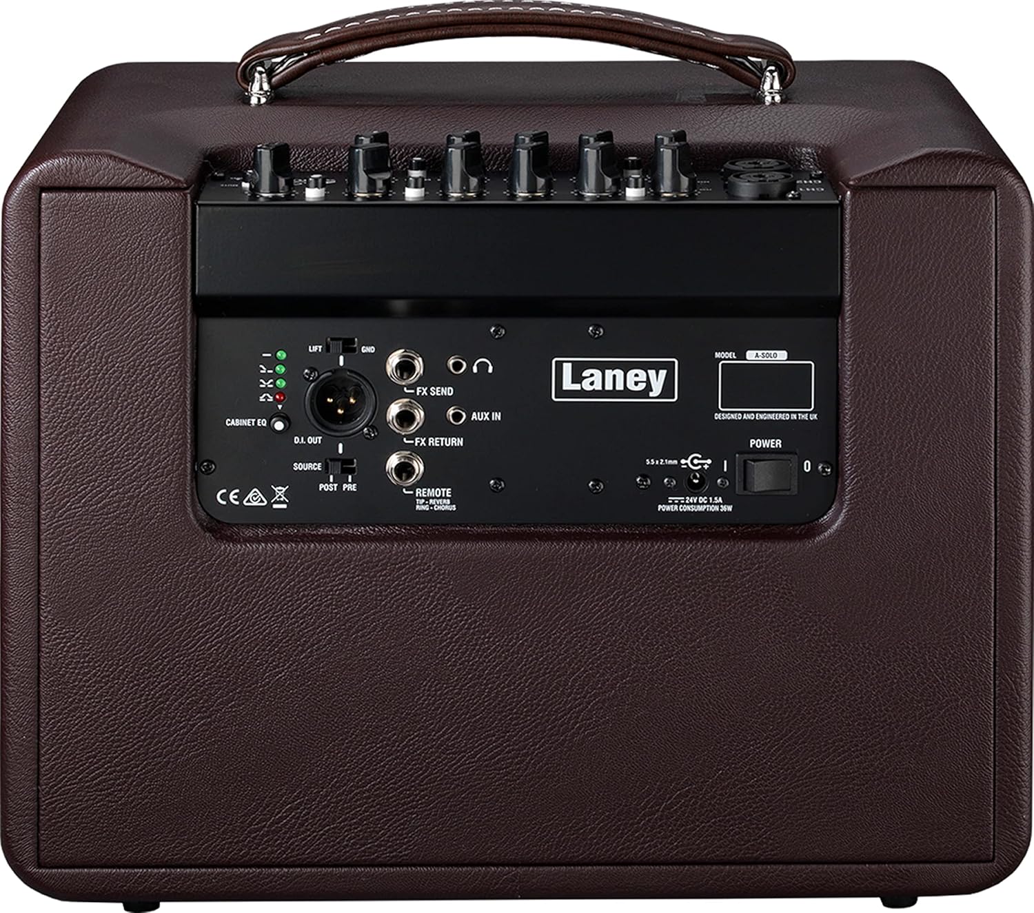 Kombo Instrumen Akustik Laney A-SOLO Amplifier, rear panel connections