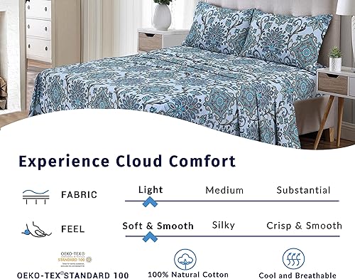 Miniatura 6 de Cotton Alley Juego de sábanas de 300 hilos, 100% algodón, 3 piezas, 1 sábana bajera, 1 sábana encimera y 1 funda de almohada, sábanas de tamaño