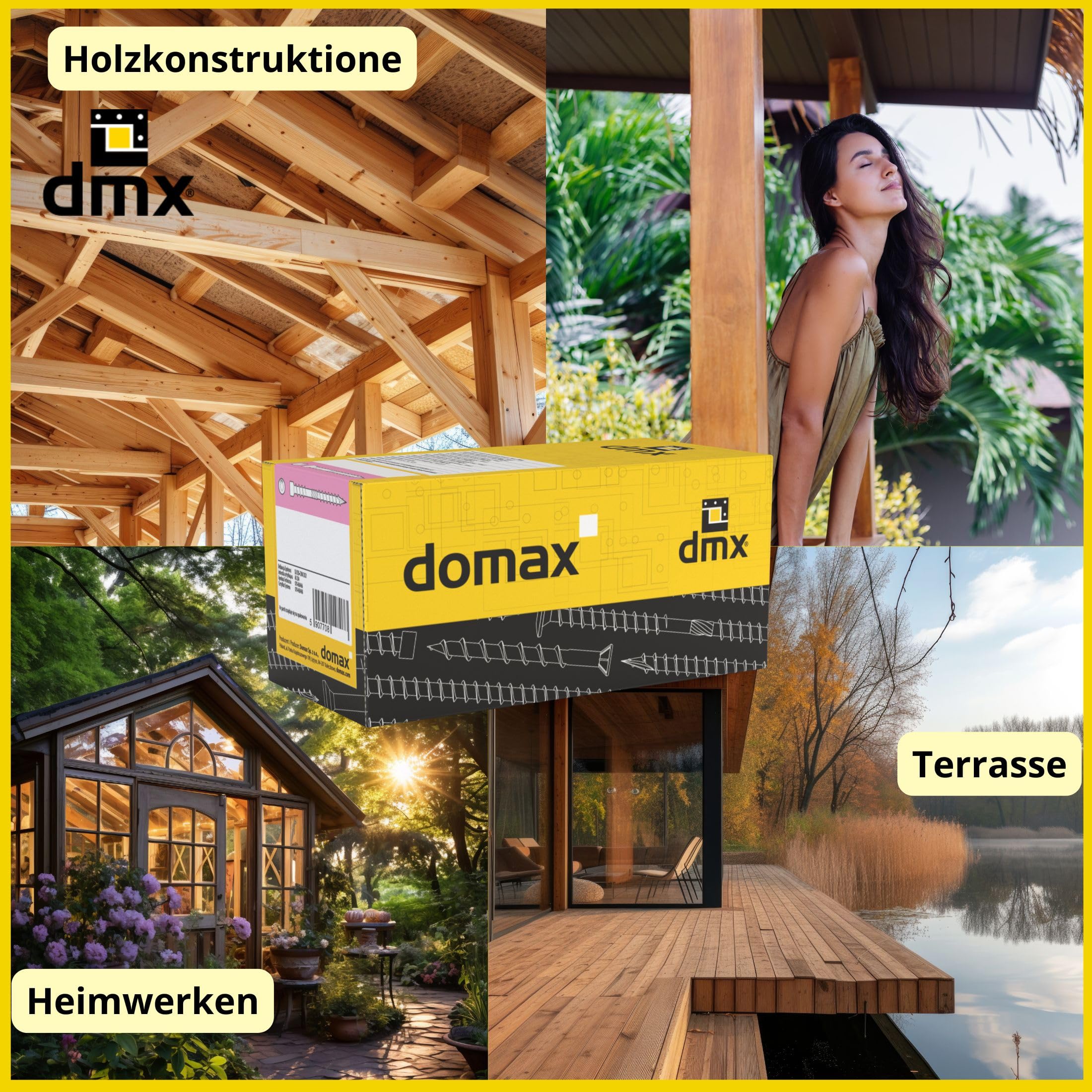 DMX Holzschrauben Torx - Zylinderkopfschrauben 8x300 - Doppelgewinde für Aufsparrendämmung - Konstruktionsschrauben - Schrauben Set 50 Stück - Doppelgewindeschrabe - Montageschrauben