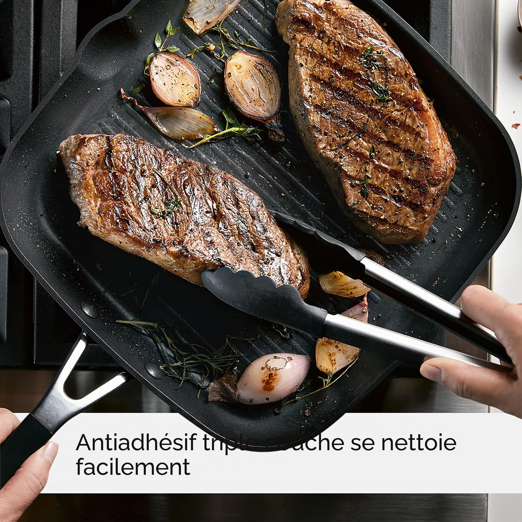 KitchenAid Poêle à griller carrée antiadhésive anodisée dure avec becs verseurs, 28 cm, noir onyx