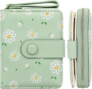 Farcauo Womens Wallet Cute Small Wallets for Women Green Women's Wallet Kawaii Flower Card Wallets for Women Ladies