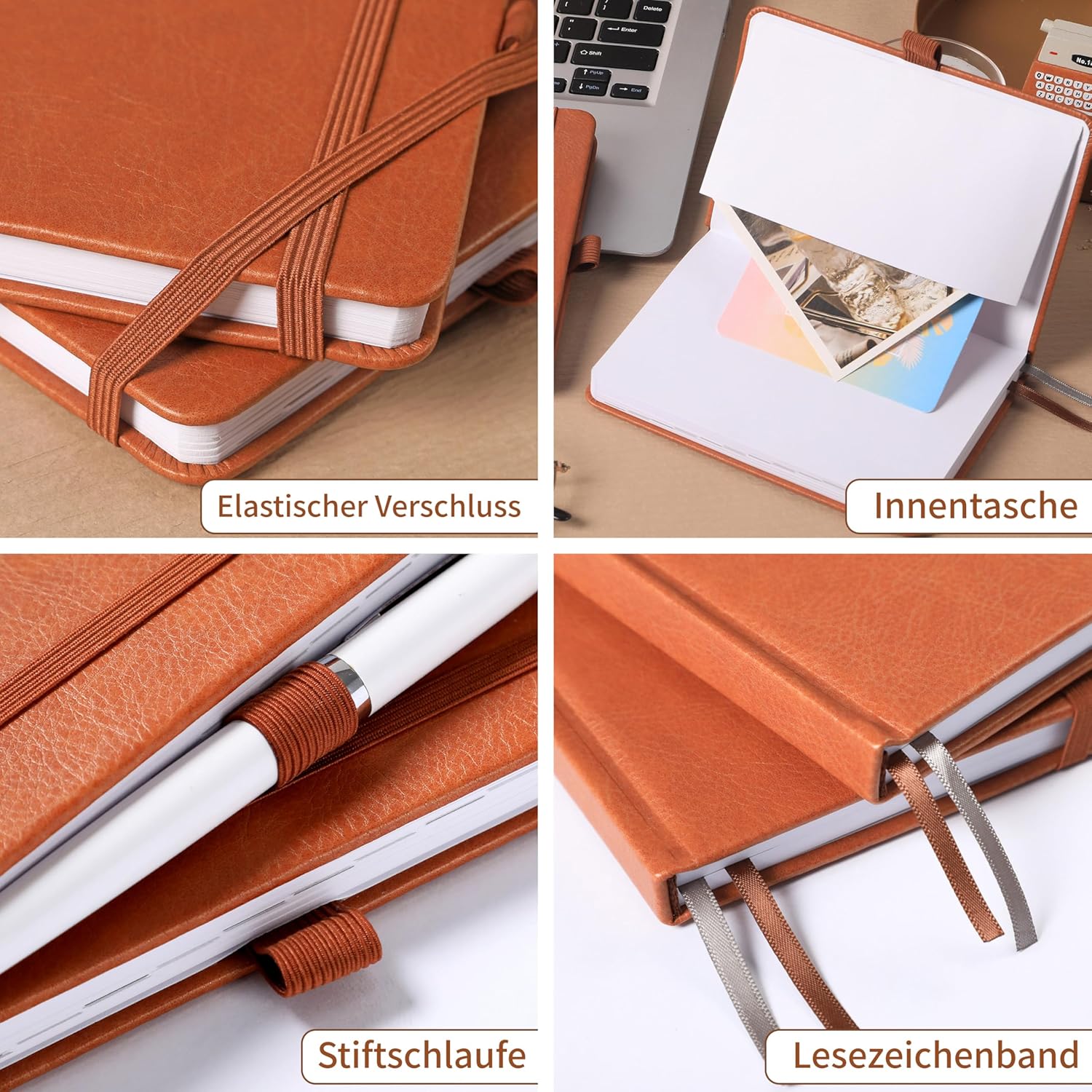 Taschenkalender 2026 - Kalender 2026 A6, Terminplaner 2026 A6 von Januar 2026 bis Dezember 2026, Wochenplaner mit Hardcover, 2 Lesezeichen, Stiftschlaufe, 15.5 x 10.5 cm - Braun