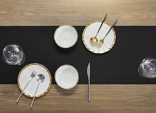 Miniatura 3 de Camino de mesa estilo lino básico, 14 x 36 pulgadas, color negro, rústico de granja, color negro, camino de mesa de poliéster para uso diario,