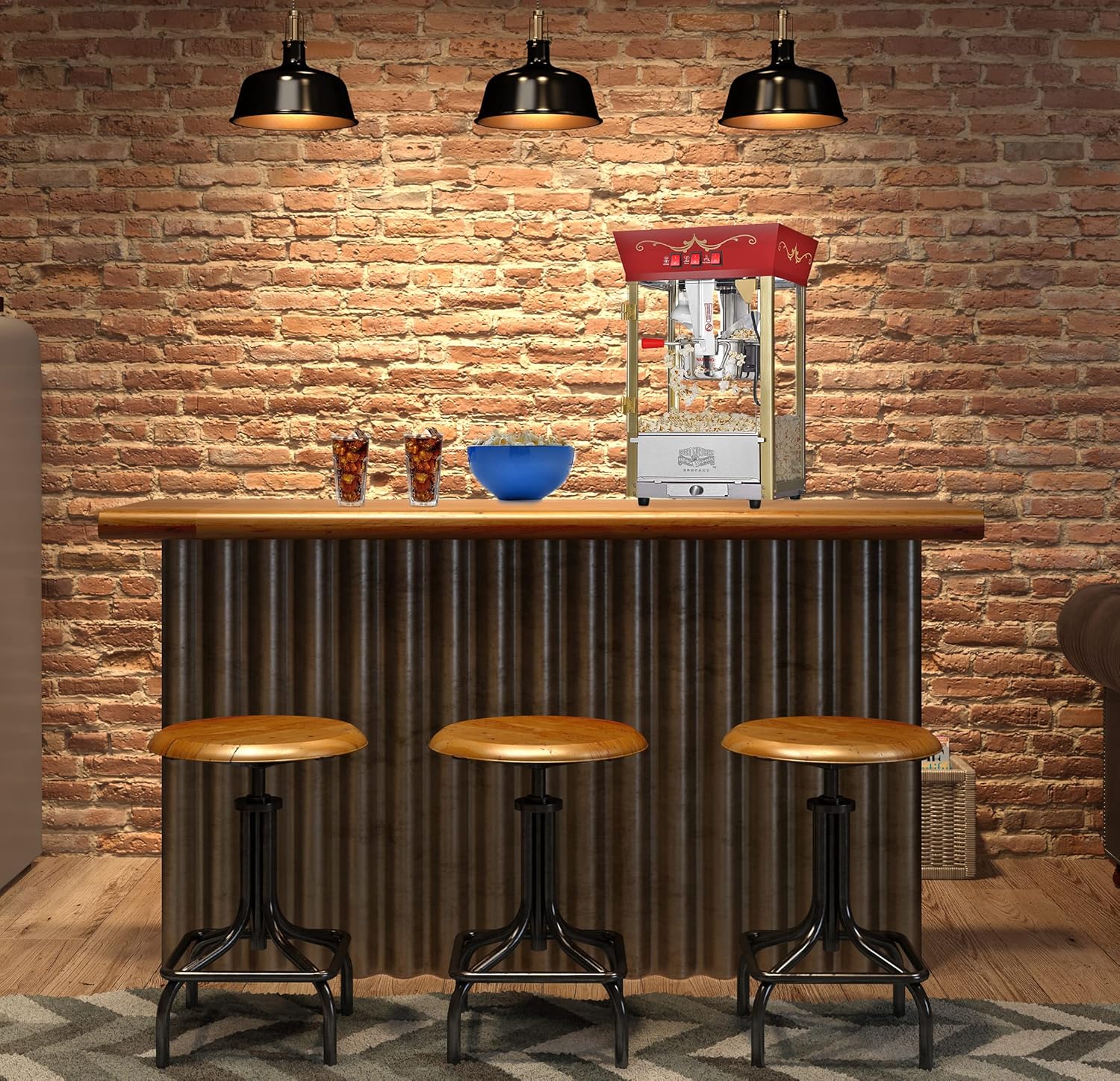 Matinee Popcorn Machine - 8oz Popper with Stainless-Steel Kettle, Reject Kernel Tray, Warming Light, and Accessories by Great Northern Popcorn (Red)