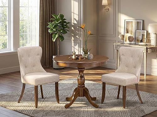 Miniatura 2 de East West Furniture AMSI3-AWA-04 - Juego de comedor de 3 piezas para espacios pequeños que contiene una mesa de cocina redonda con pedestal y 2