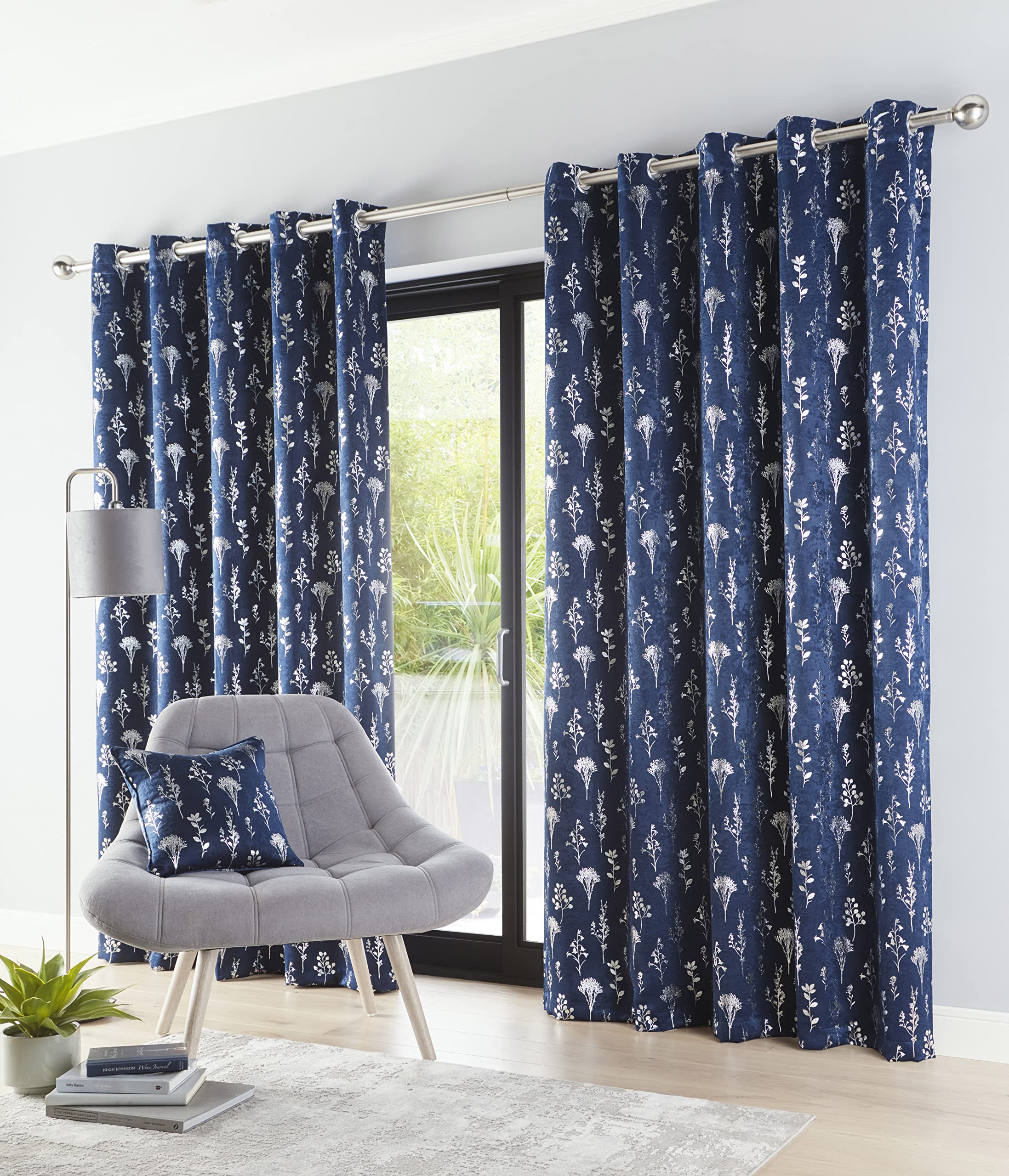 Enhanced Living Fleur Navy Energy Saving Thermal Floral Curtains for ...