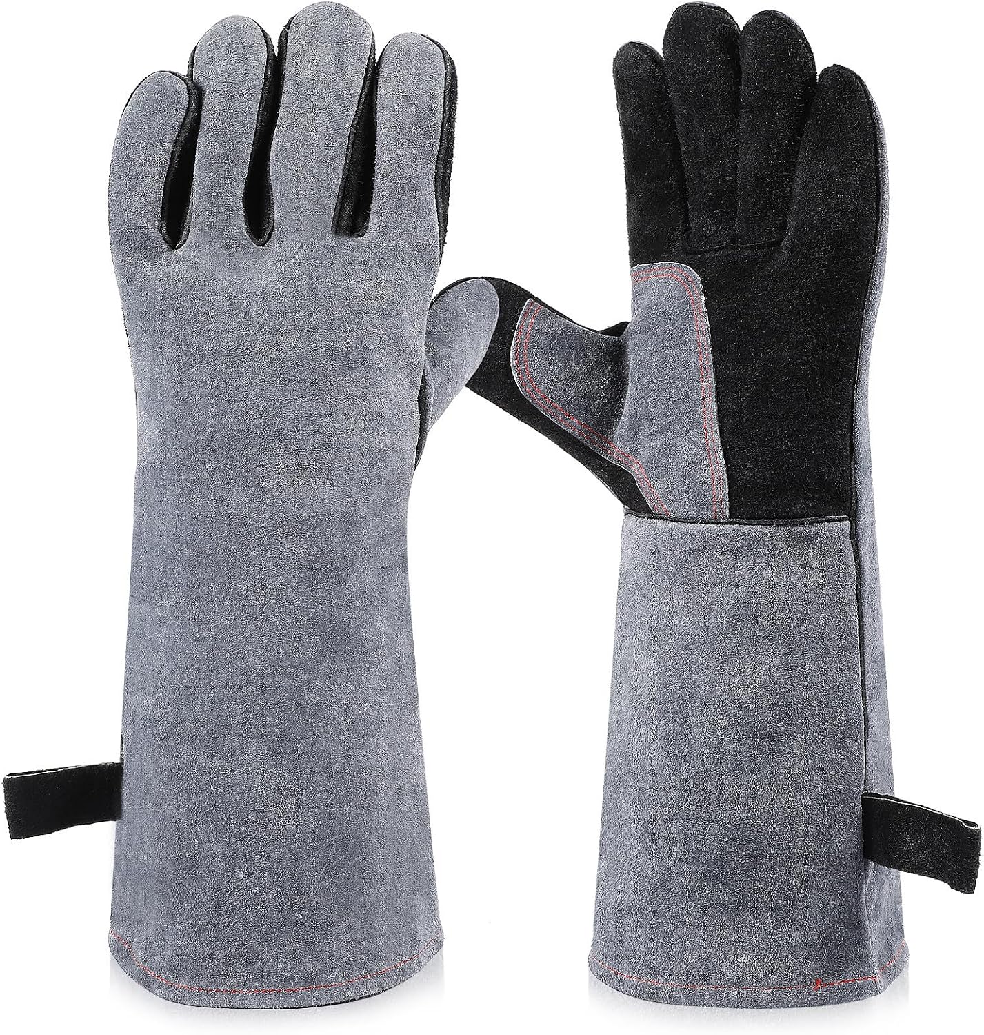 Tofficu Extended Grain Cowhide Welding Gloves for Men, Heat Resistant Work Gloves with Long Cuff, Welder Protective Gear for Outdoor Welding and Grill Use, 1 Pair