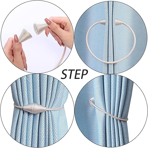 Miniatura 3 de JoySusie Paquete de 2 alzapaños magnéticos para cortinas, cuerdas mejoradas, modernas, hechas a mano, cortinas decorativas, sujetadores de tejido