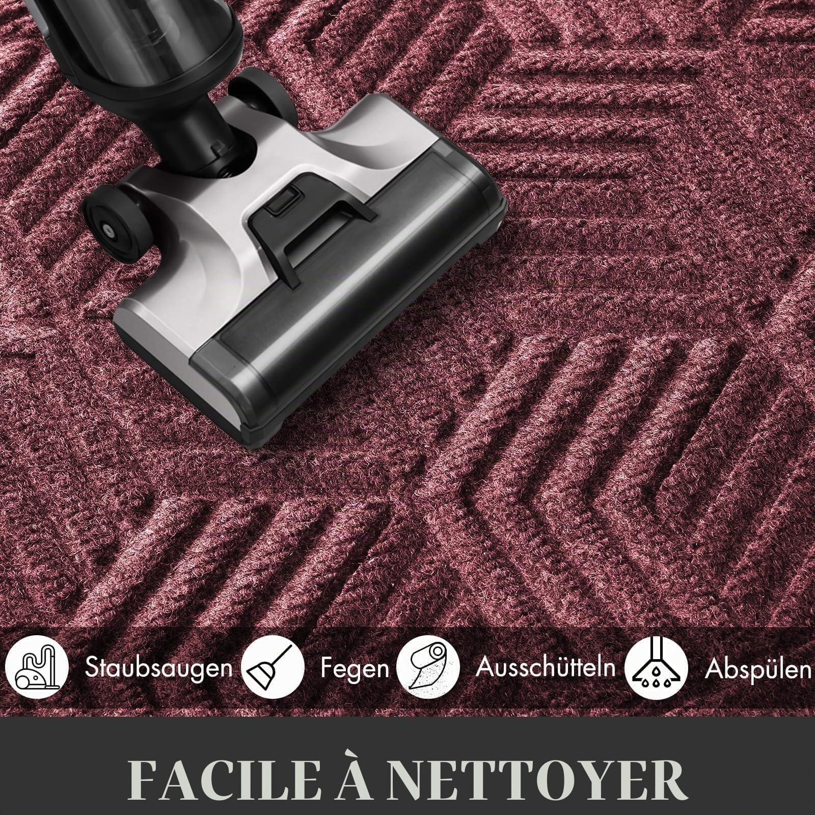 Yimobra Tapis de sol, anti-salissures, pour l'intérieur et l'extérieur, antidérapant, lavable et résistant aux intempéries, pour entrée et extérieur, 120 x 80 cm, rouge