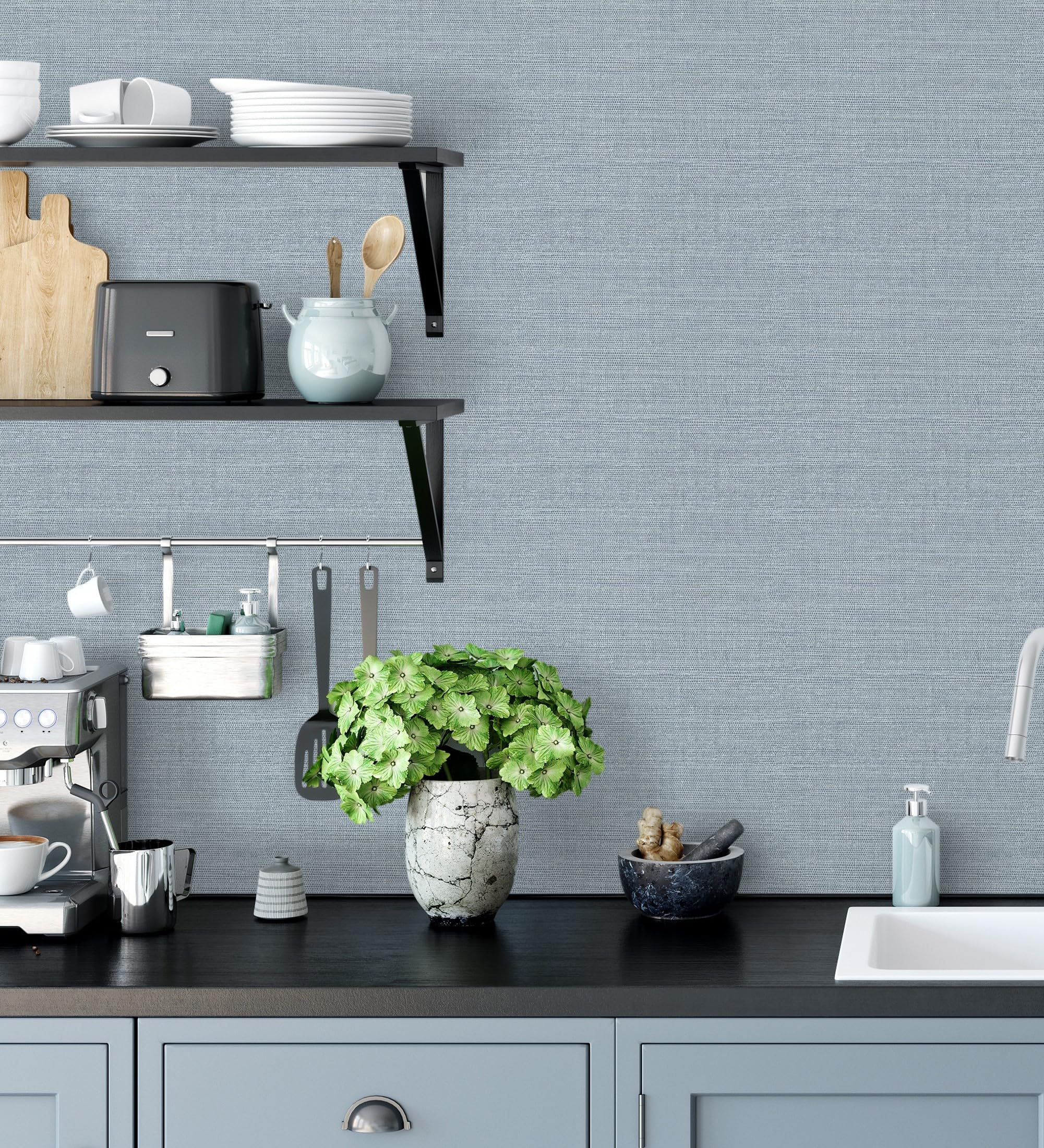 GAULAN 681930 - Papel pintado vinílico ecológico efecto fibra vegetal con textura en relieve para pared salón cocina baño dormitorio pasillo - Rollo de 10 m x 0,52 m