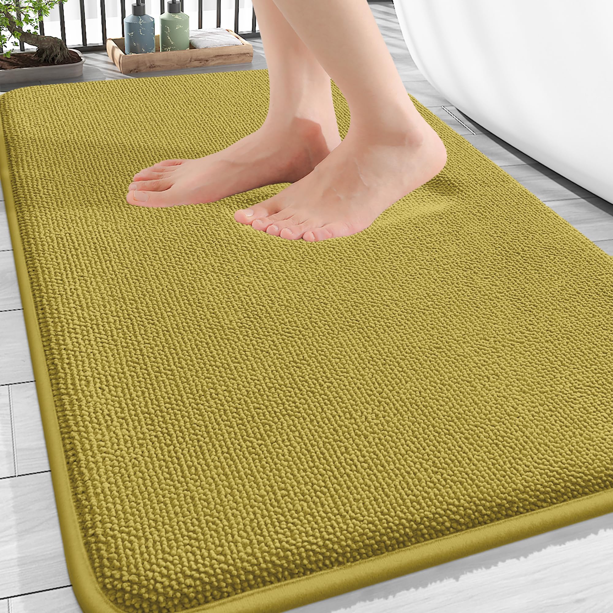 OLANLY Memory Foam Bathroom Rugs 30x20, Absorbent Bath Mat, Deep Mustard