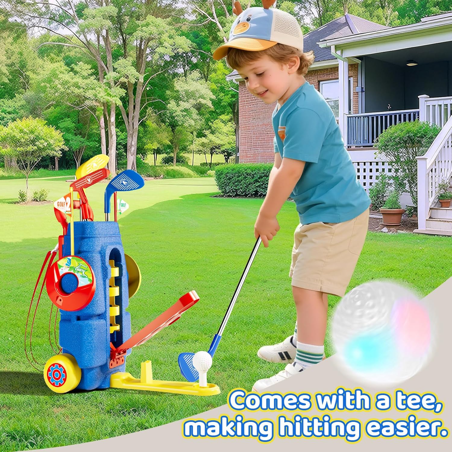 Kids Golf Clubs Set, Toddler Golf Toys With 8 Balls 3 Golf Clubs 1 Cornhole Board Putting Mat, Indoor Outdoor Sports Game, Upgraded Golf Cart And Shoulder Strap, Mini Golf Kit Gift For Boys Girls 3+ - Image 3