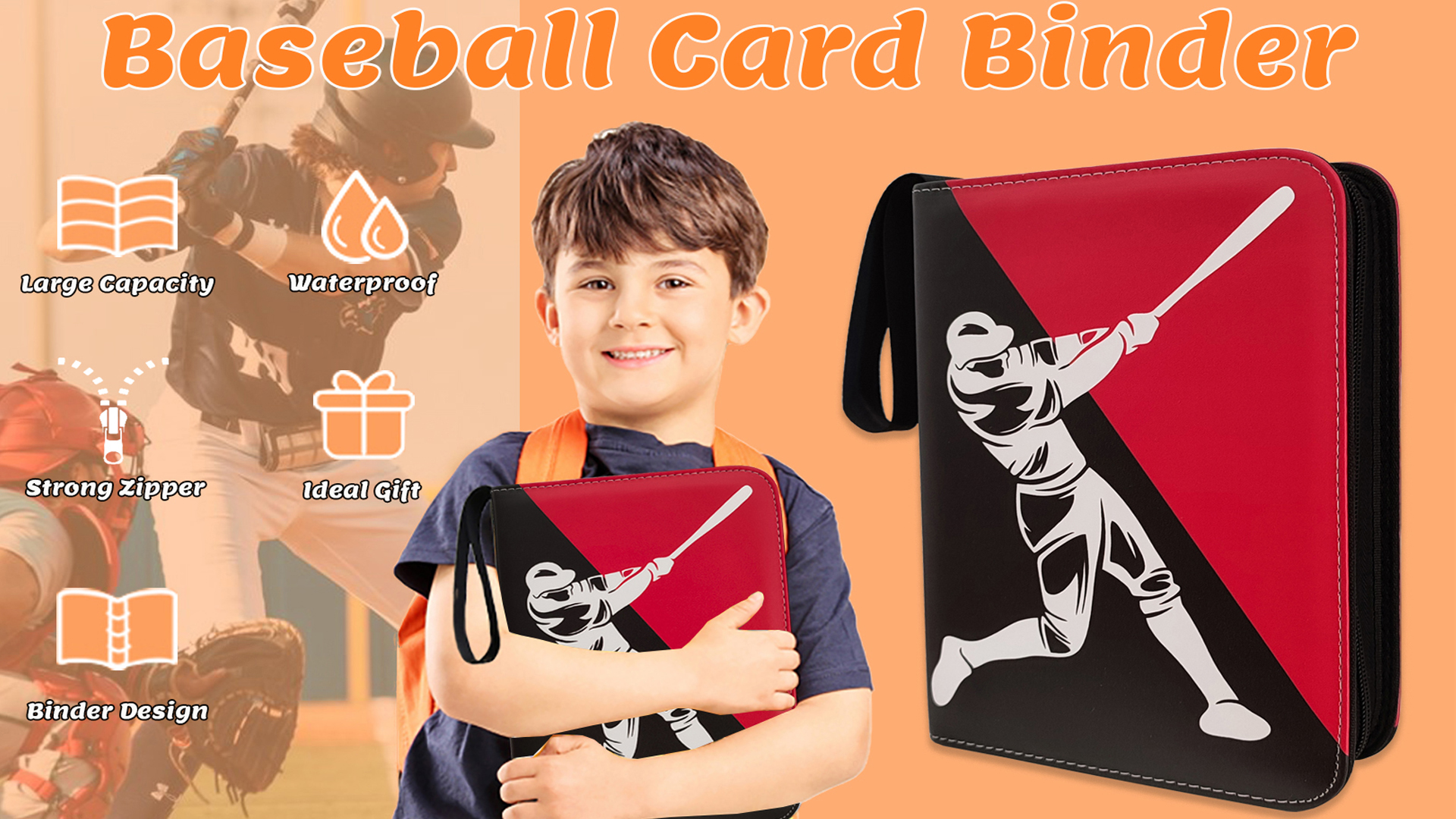 Baseball Card Binder 440 Pockets, 55 Sleeves - 3 Ring Zipper Trading Card Holder, 4 Pocket Pages, Collector Organizer - View #4