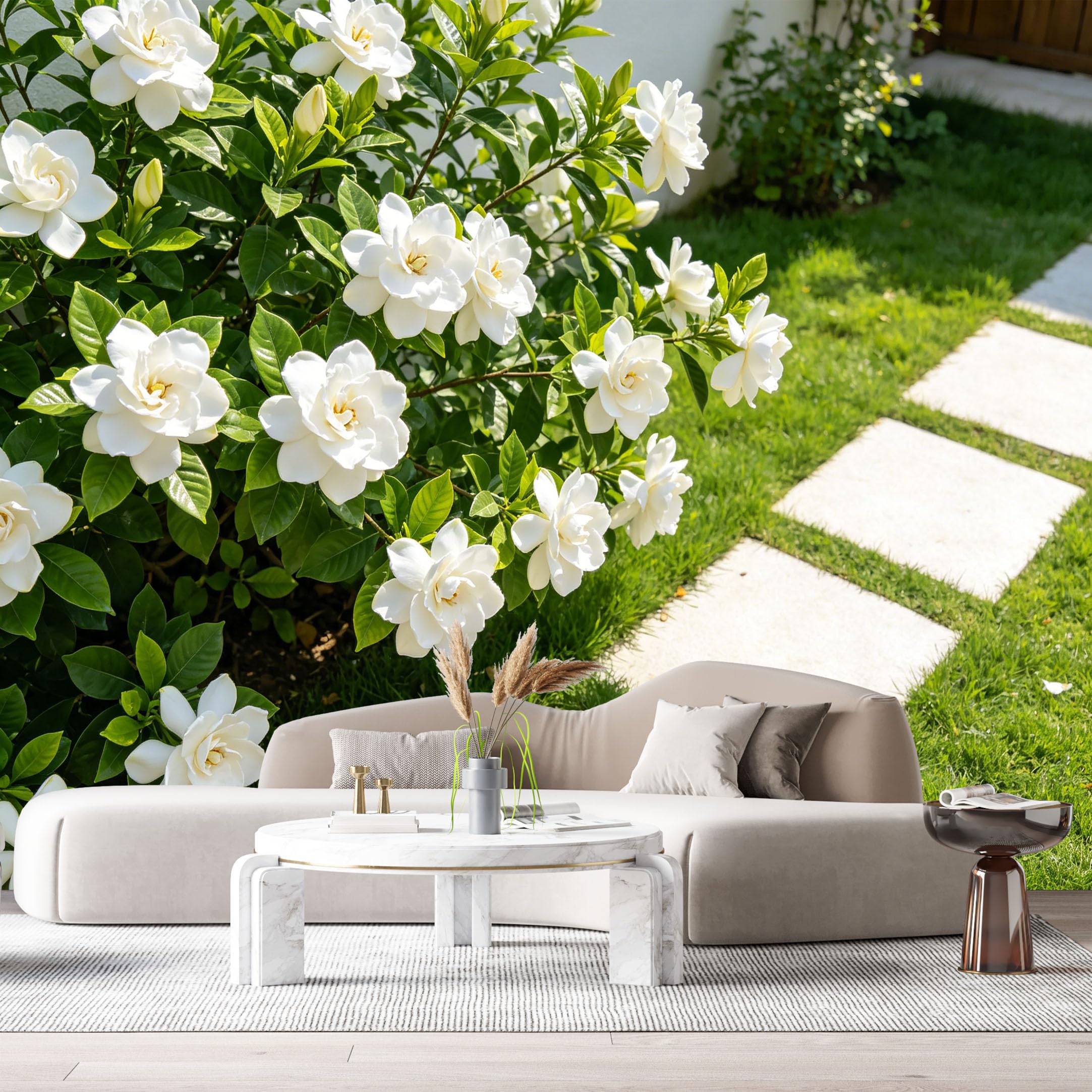 Custom Size Wall Murals White Gardenia Botanical Bloom Green Leaves Pathway Watercolor SelfAdhesive Wall Fabric Removable Large Wallpaper for Photo Living Room