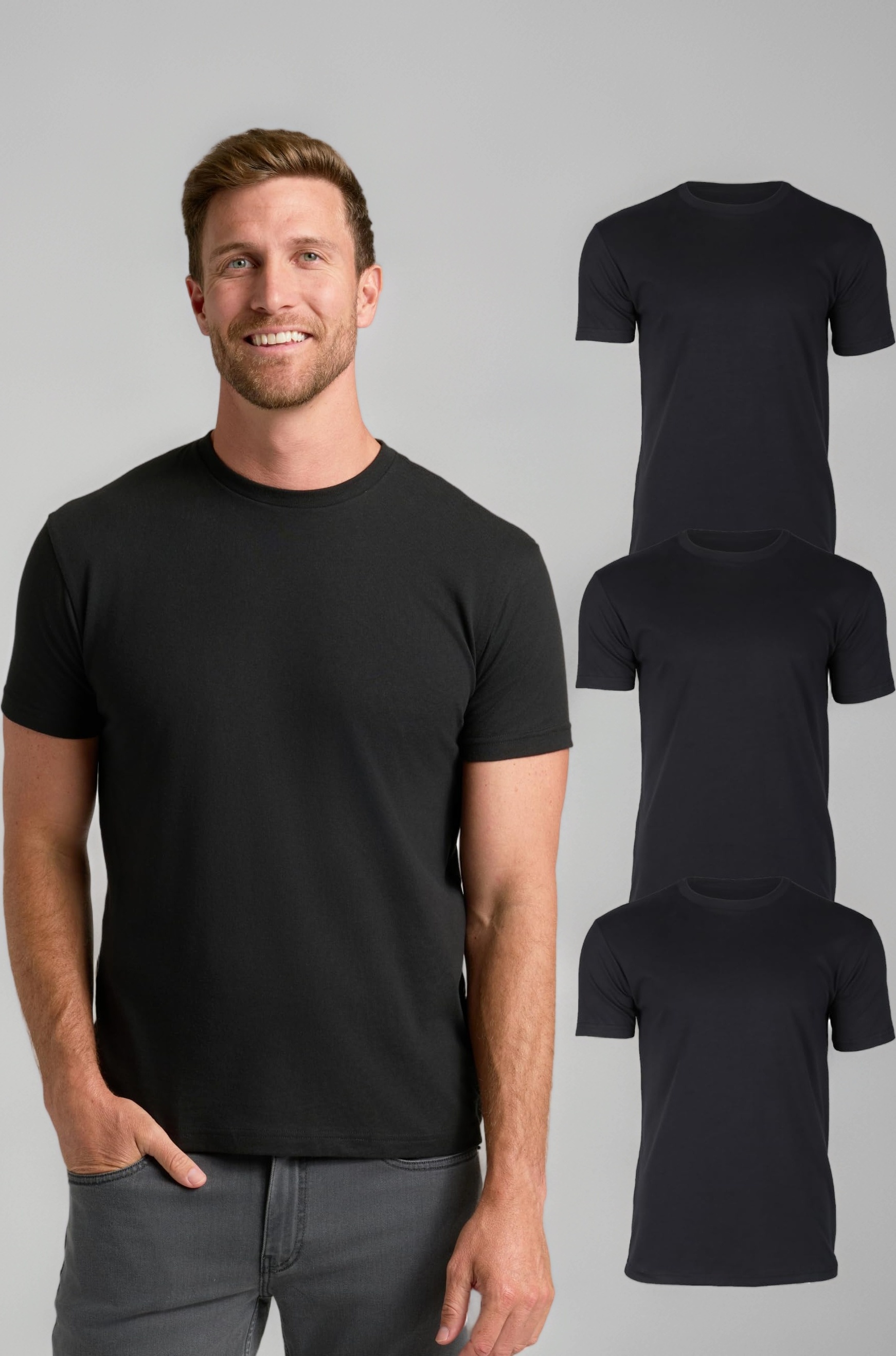 Mens T-Shirts - Short Sleeve Crew Neck Plain Novelty T Shirt for Men, Black (3-pack), X-Large