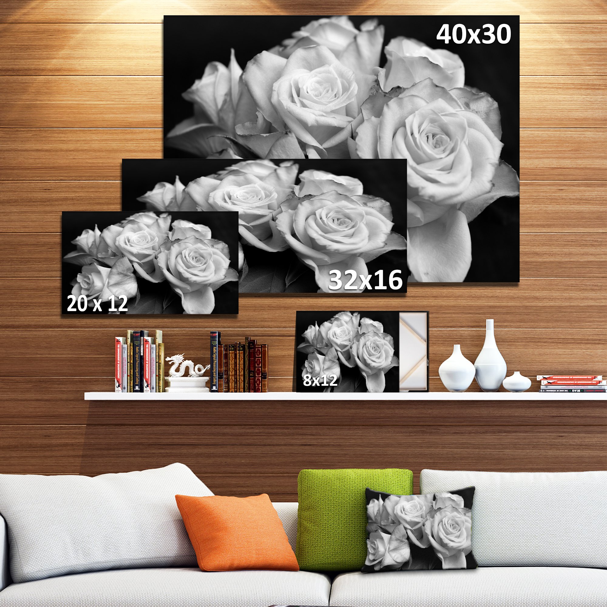 Designart PT9986-32-16 Bunch of Roses Black and White-Floral Canvas Art ...