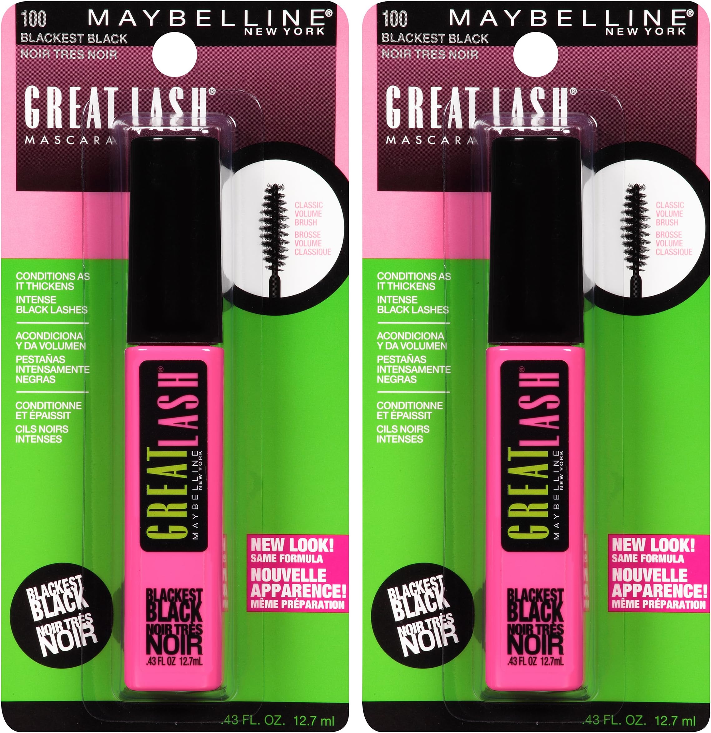 Maybelline New York Great Lash Washable Mascara Makeup, Blackest Black, 2 Count
