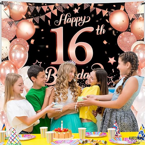 Miniatura 5 de KatchOn, Globos de oro rosa con el número 16, 40 pulgadas, paquete de 13, decoraciones de cumpleaños de dulces 16 para niñas