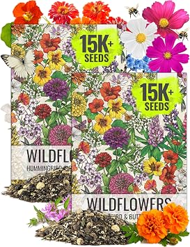 Seed Needs Wildflower Seeds Hummingbird and Butterfly Seed Mix | 2 Packs 1 Ounce Each No Filler 23 Varieties Garden Seeds Annual & Perennial Species | Pollinator Attracting Flower Seed | Bulk