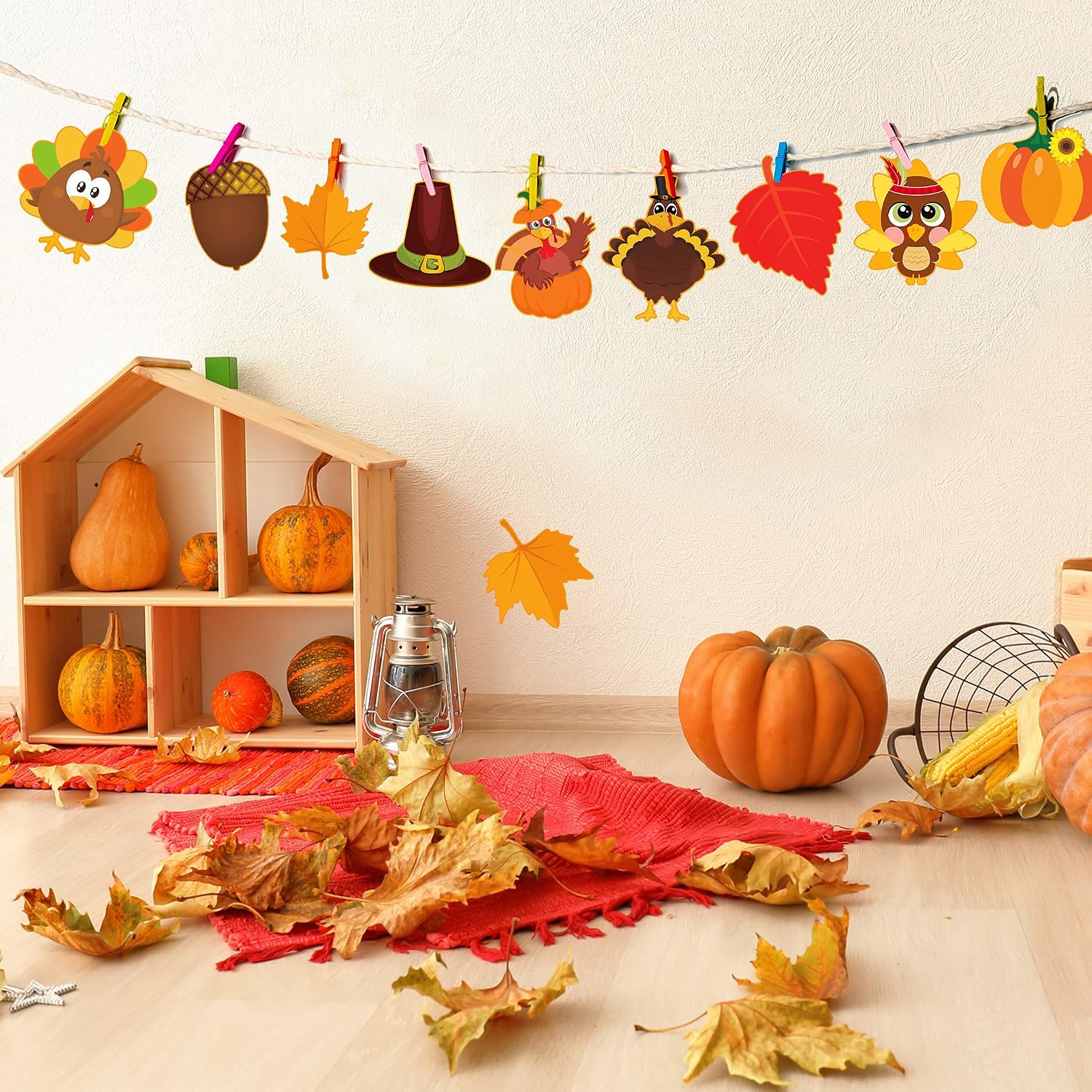 Joy Bang Thanksgiving Bulletin Board Decorations, 50 Pcs Autumn Fall Cutouts Pumpkin Leaves Turkey Cutouts Thanksgiving Decorations Decor for Home Office Classroom School