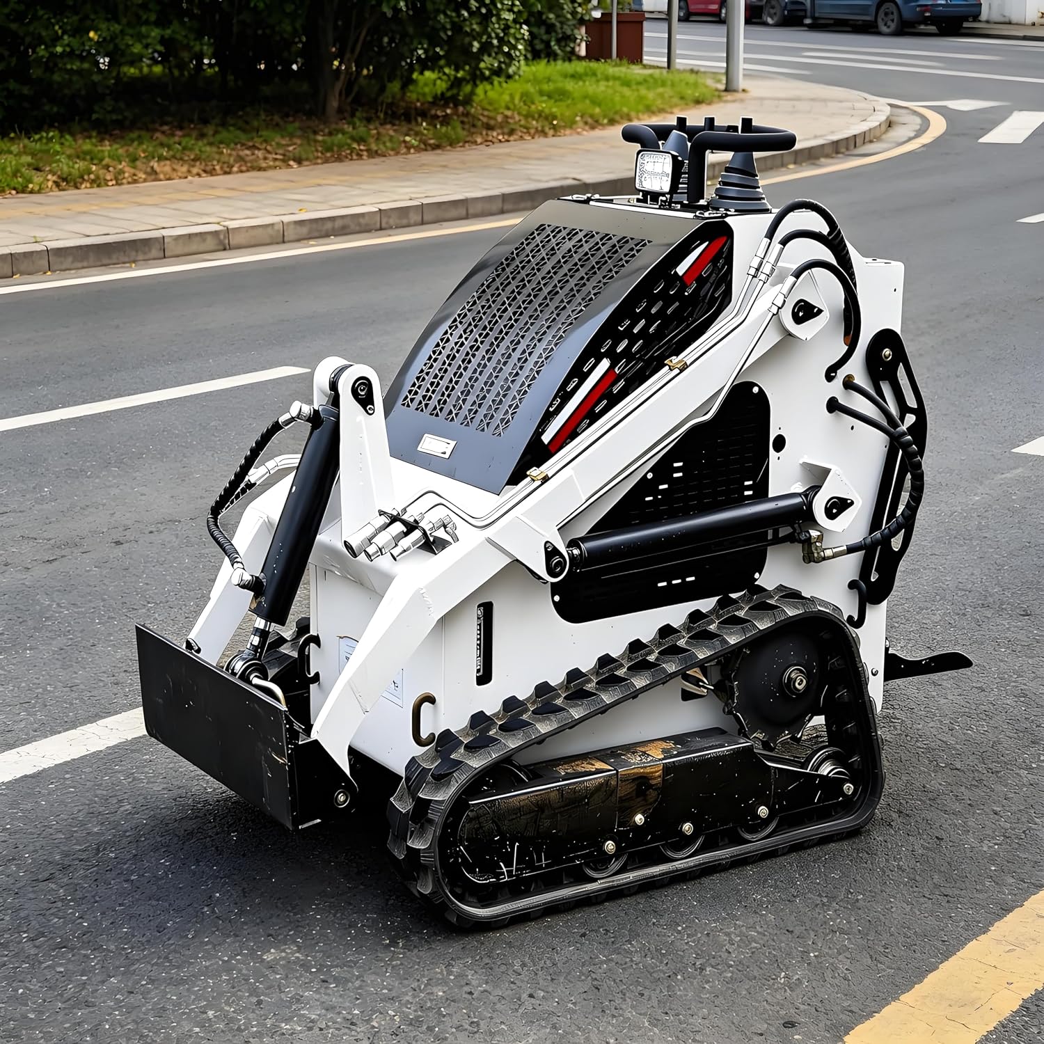 Compact Stand-On Tracked Mini Skid Steer Loader, Rubber Crawler Loader with High-Flow Hydraulic System & Deepened Bucket for Construction Landscaping Snow Removal Indoor Renovation Site Cleanup Tasks