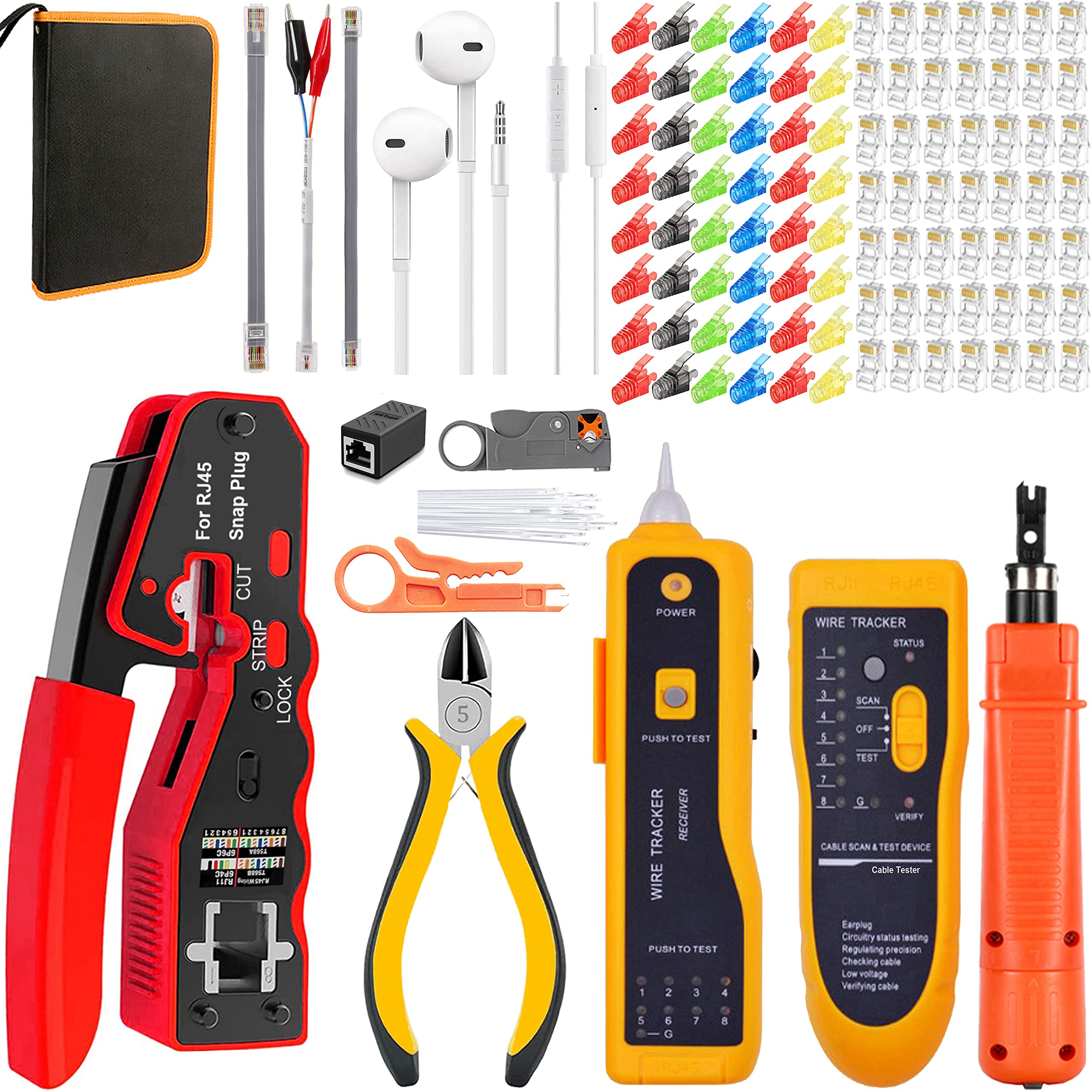 Mayline Crimpzange, CAT5, CAT6, RJ45, Netzwerk-Tester, Netzwerkkabel, Werkzeugset für Computerreparatur, RJ11, RJ12, professionelle Wartung von LAN-Kabeltester (rot)