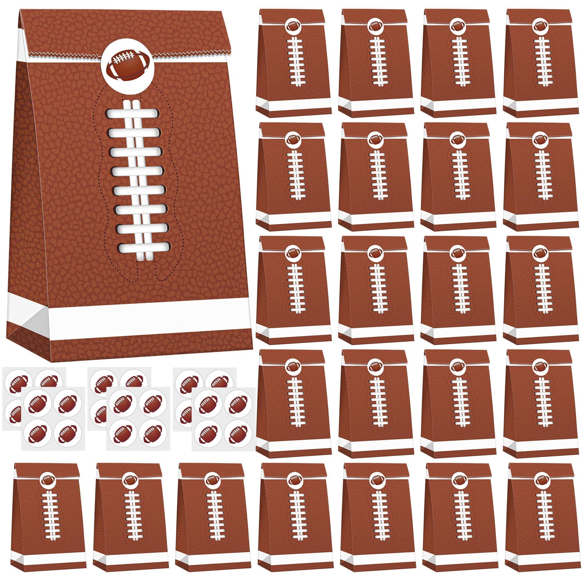 MIMIND 24 Pack Football Party Gift Bags 9.4 x 5.1 x 3.1 Inch Football Goodie Bags with Stickers Paper Treat Bag for Sports Bowl Theme Party Favors
