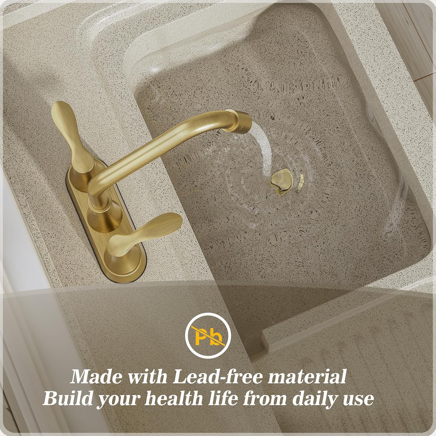 Phiestina Gold Utility Sink Faucet 3 Hole, Laundry Sink Faucet with Pull Out Sprayer, Long Spout Dual Handle Modern Bathroom Faucet, 4 Inch CenterSet Laundry & Utility Room Sink Faucets, LF36CL-2M-BG
