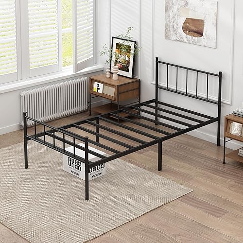 Miniatura 5 de Base de cama Twin XL clásica con plataforma metálica, base de colchón con soporte de listones de acero, almacenamiento debajo de la base, no