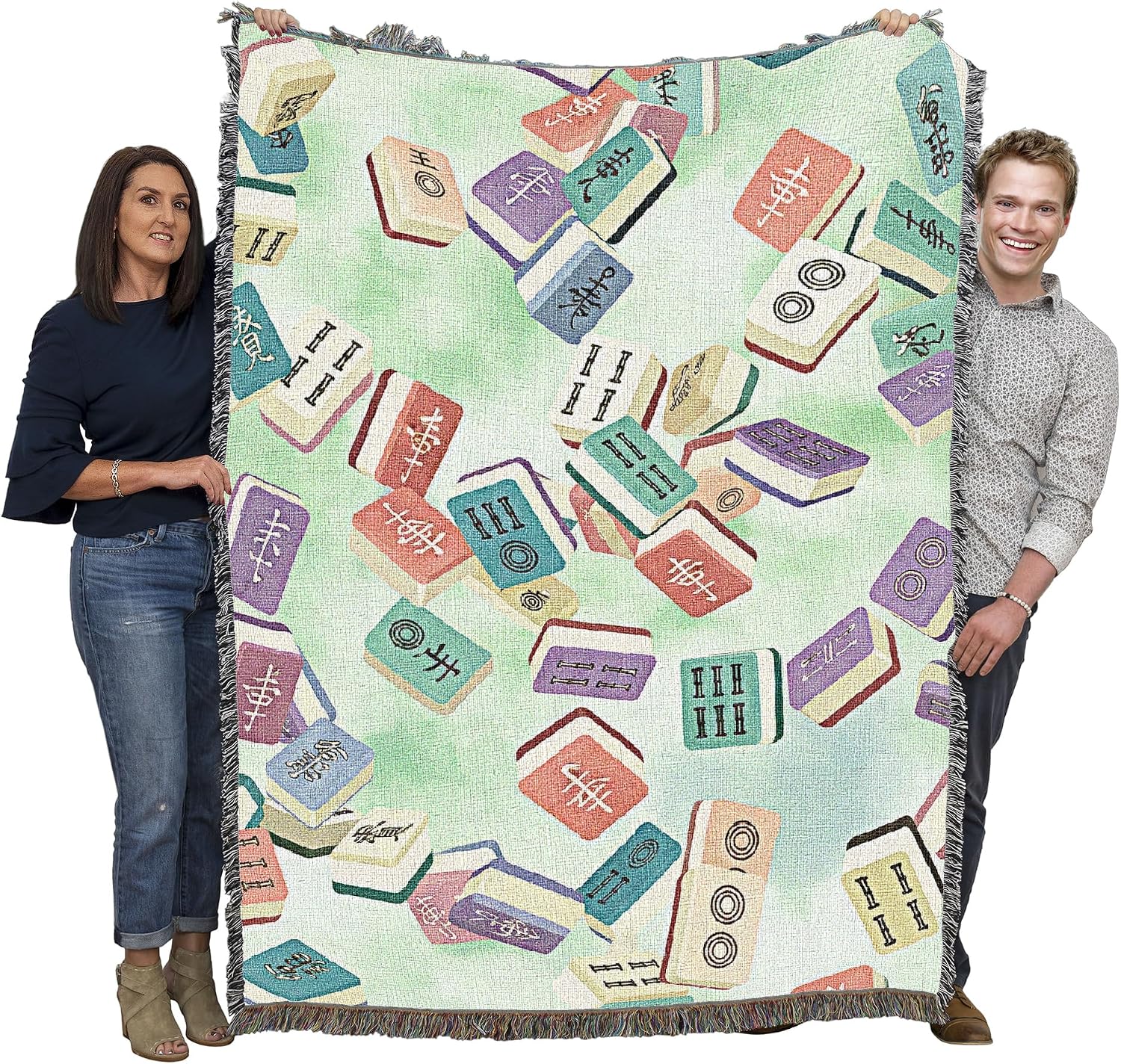 Pure Country Weavers Falling Mahjong Tiles - Gift Tapestry Throw Blanket Woven from Cotton - Made in The USA (72x54)