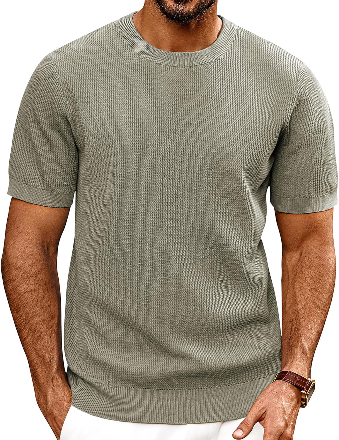 PJ PAUL JONES Mens T-Shirts Knit Short Sleeve Crewneck Shirt Casual Textured Pullover Tees