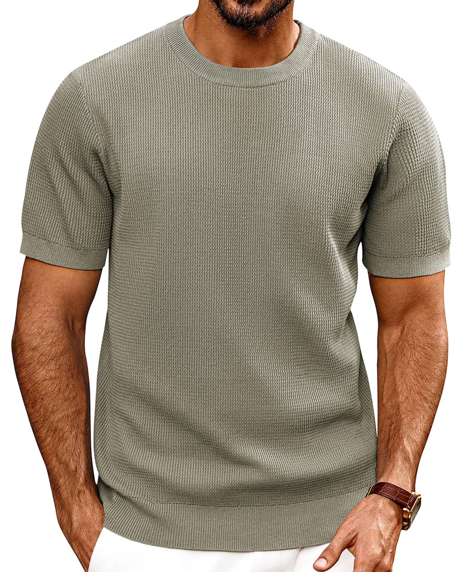 PJ PAUL JONES Mens T-Shirts Knit Short Sleeve Crewneck Shirt Casual Textured Pullover Tees