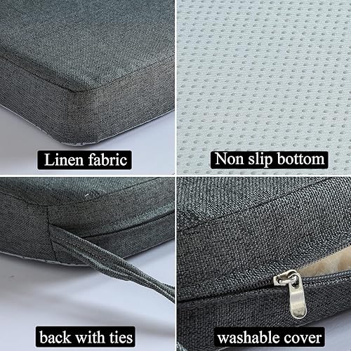 Miniatura 4 de Almohadón para silla de comedor con lazos, antideslizante, de espuma viscoelástica, para cocina, 2 paquetes, 17x16 pulgadas, gris