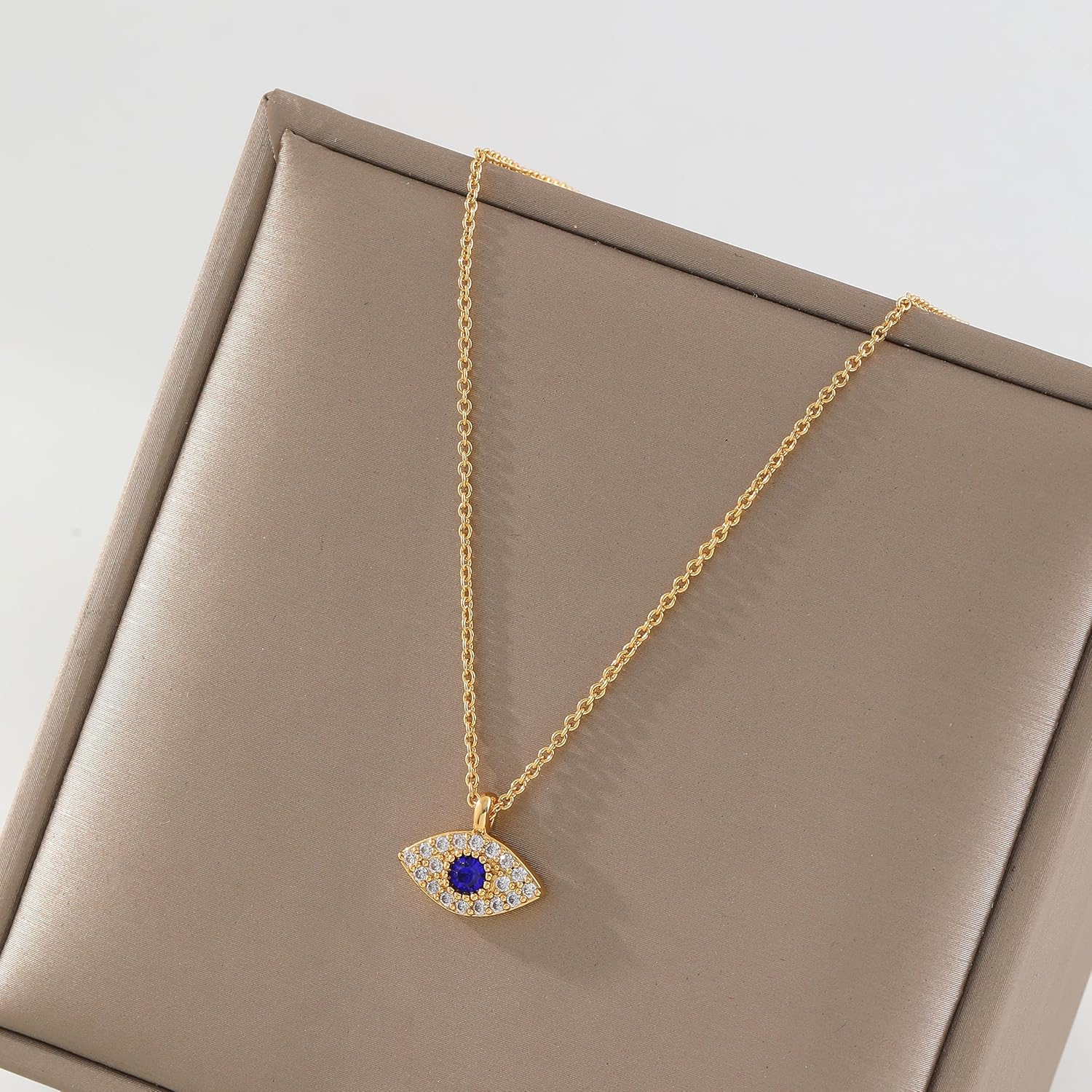 Gold Evil Eye Necklace,14K Gold Plated Dainty Solitaire Minimalist Diamond Evil Eye Simple Necklace For Women Gold Jewelry Gifts - Image 4