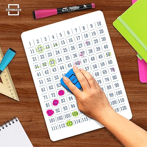 Miniatura 5 de SCRIBBLEDO Tabla de números de borrado en seco de 9 x 12 pulgadas, pizarra blanca para profesores, estudiantes, 100 para primer grado, aula, niños,