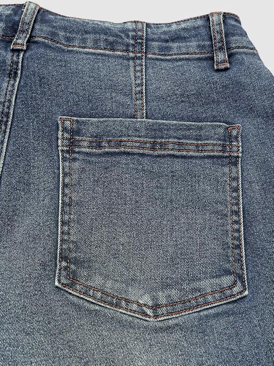 Flamingals Women’s Mid Waist Straight Leg Jeans Drawstring Cropped Jeans Women Stretchy