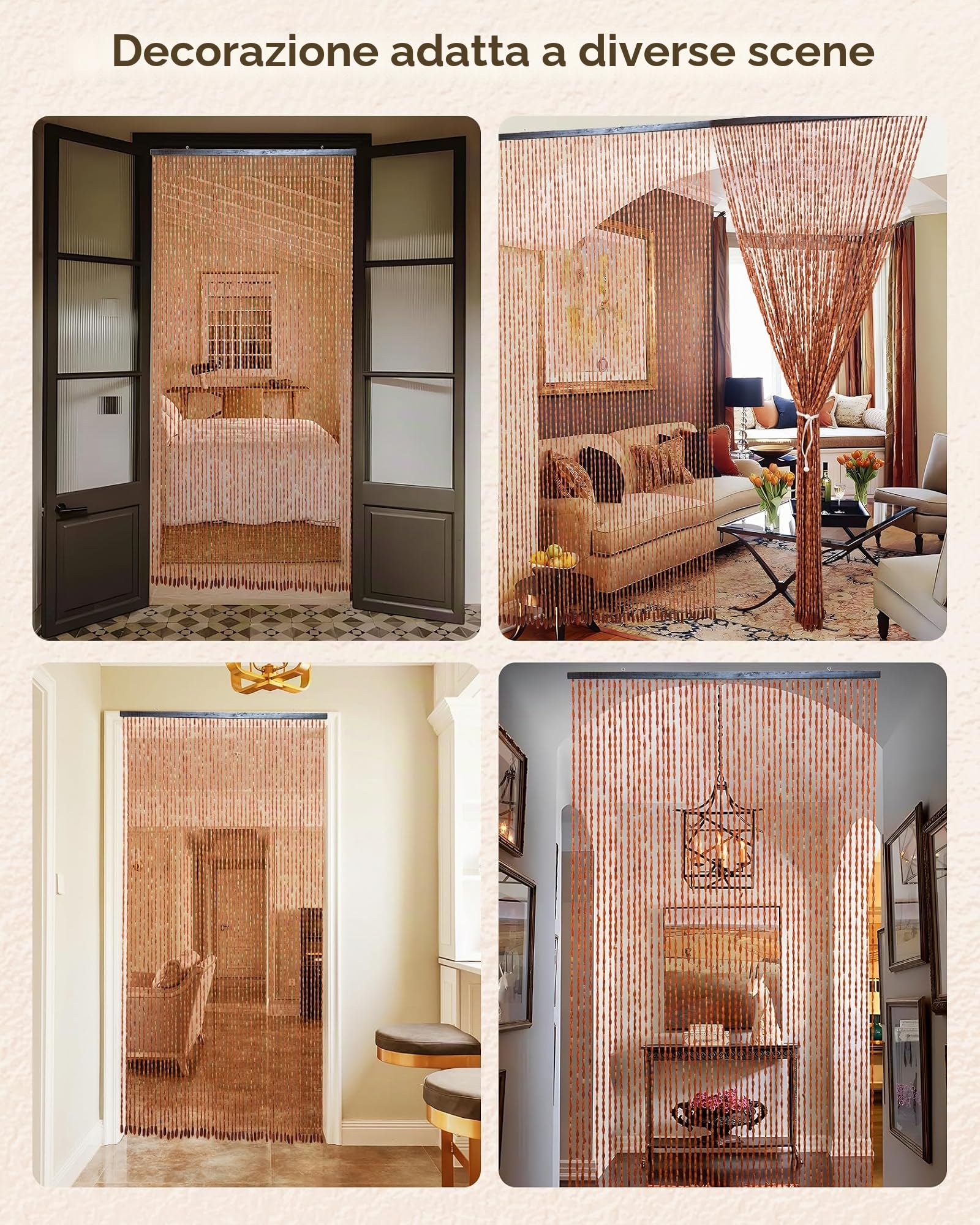 Tenda Ezcasch con perle in legno, 90x195 cm, 52 fili, marrone, stile retro, realizzata a mano, protezione insetti, per camera da letto, roulotte, campeggio