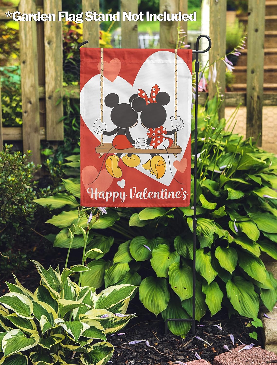 Flagology, Disney Love is in Swing Mickey Mouse and Minnie Mouse – Garden Flag 12" x 18", Exclusive Fabric, Officially Licensed Disney, Valentines Day
