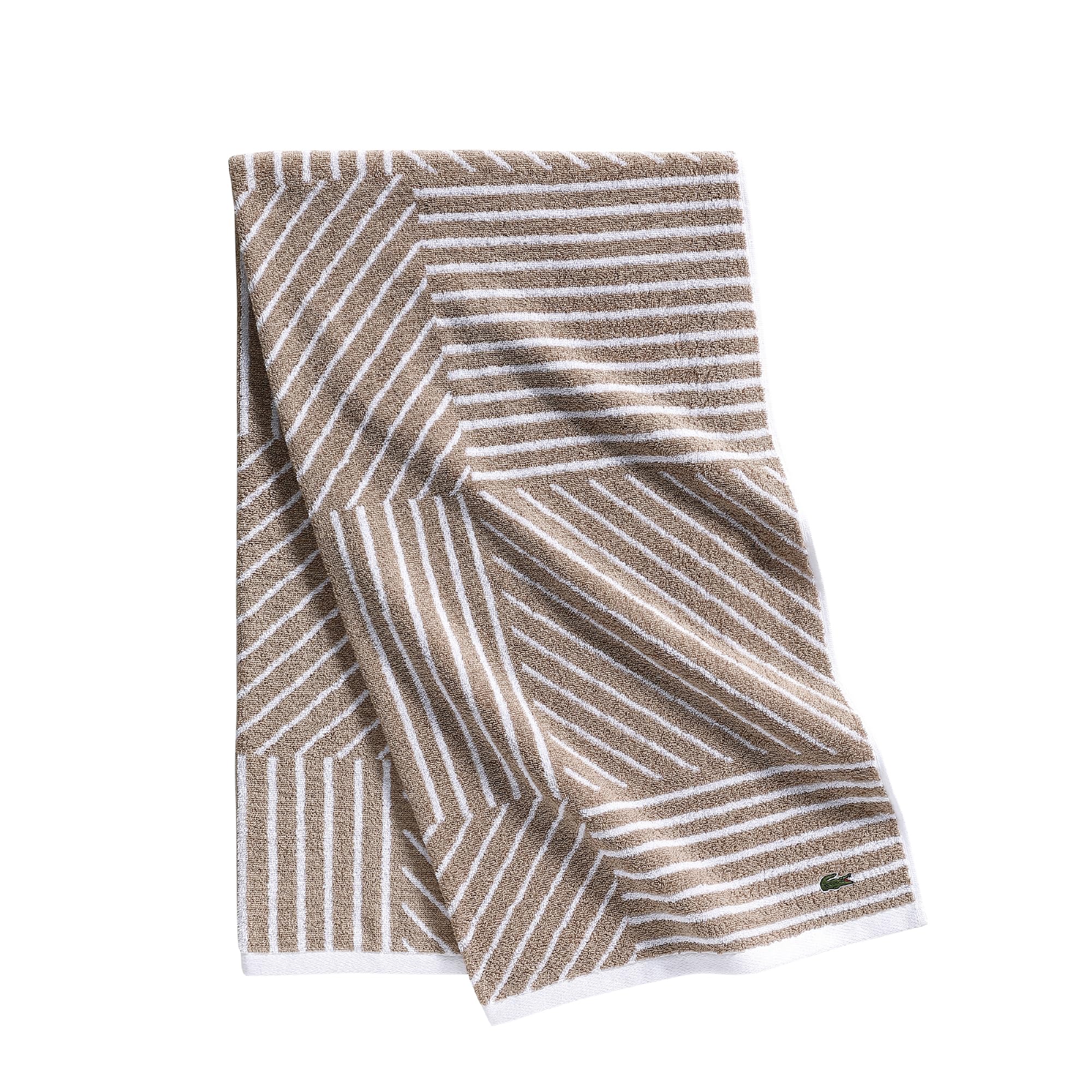 Lacoste Guethary Striped Towel 100 Cotton Reversible Modern Geometric Design Soft Absorbent Durable Lightweight Machine Washable Sand 30x54