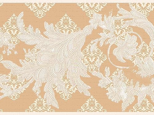 Dundee Deco DDAZBD9122 - Borde de papel tapiz autoadhesivo para despegar y pegar, diseño retro de damasco con rollos de color marrón tostado, 15