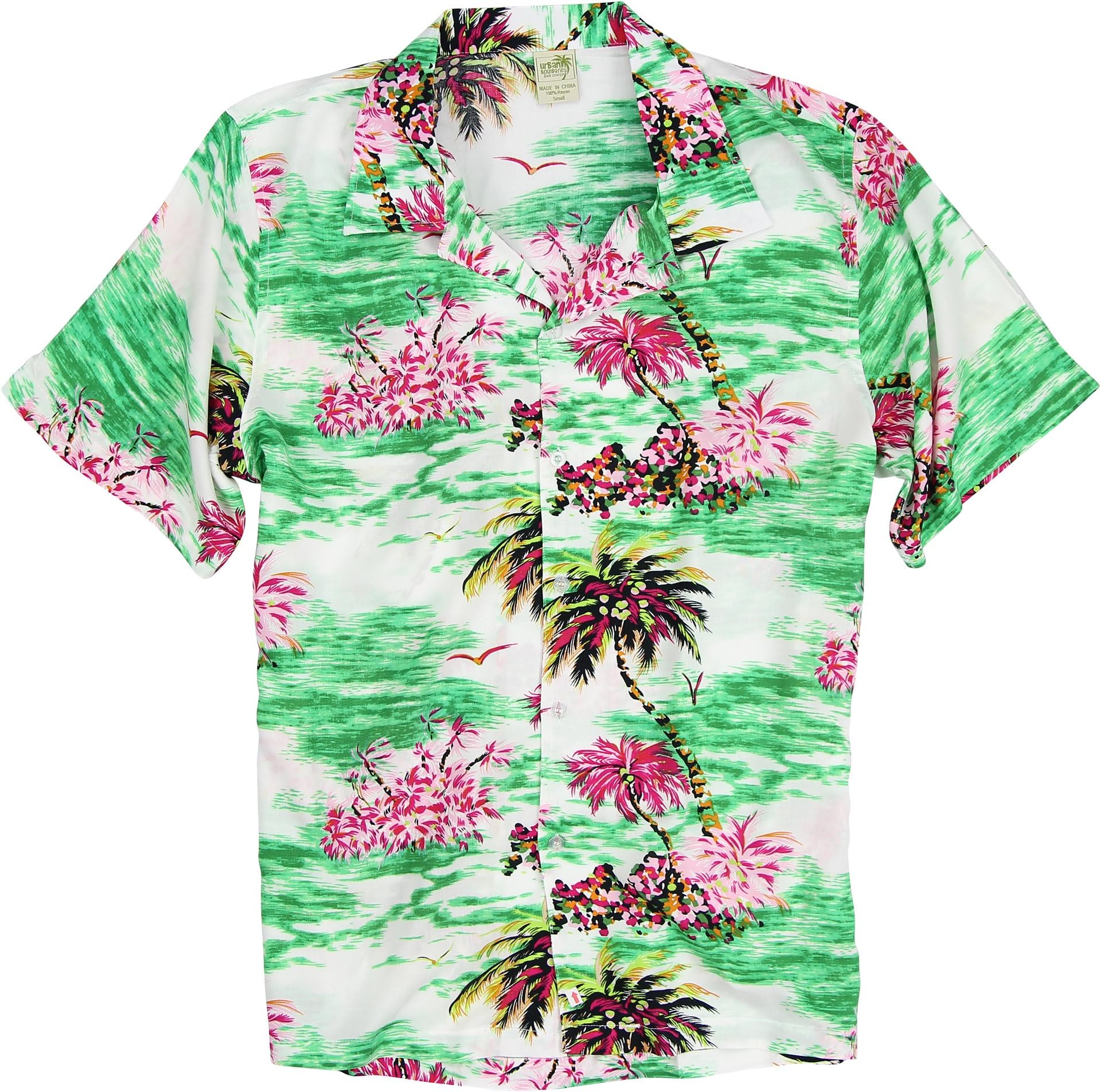 Men's Short Sleeve Lightweight Hawaiian Tropical Patterns Shirts (Island Green, X-Large)