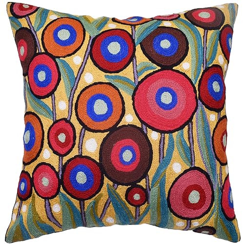Yellow Floral Poppy Pillow Cover - Red Floral Outdoor Pillowcase