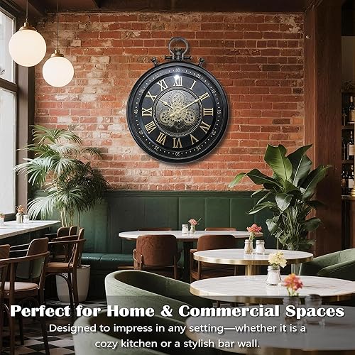 Miniatura 4 de Reloj de pared grande decorativo de 24 pulgadas, engranajes steampunk industriales de gran tamaño, reloj de pared con números grandes para