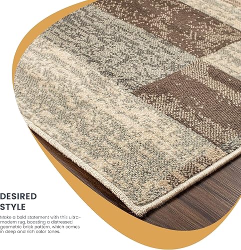 Miniatura 10 de Superior - Alfombra de área de 0.315 in de altura con respaldo de yute, colección Rockwood, diseño de ladrillo texturizado, antiestática, repelente