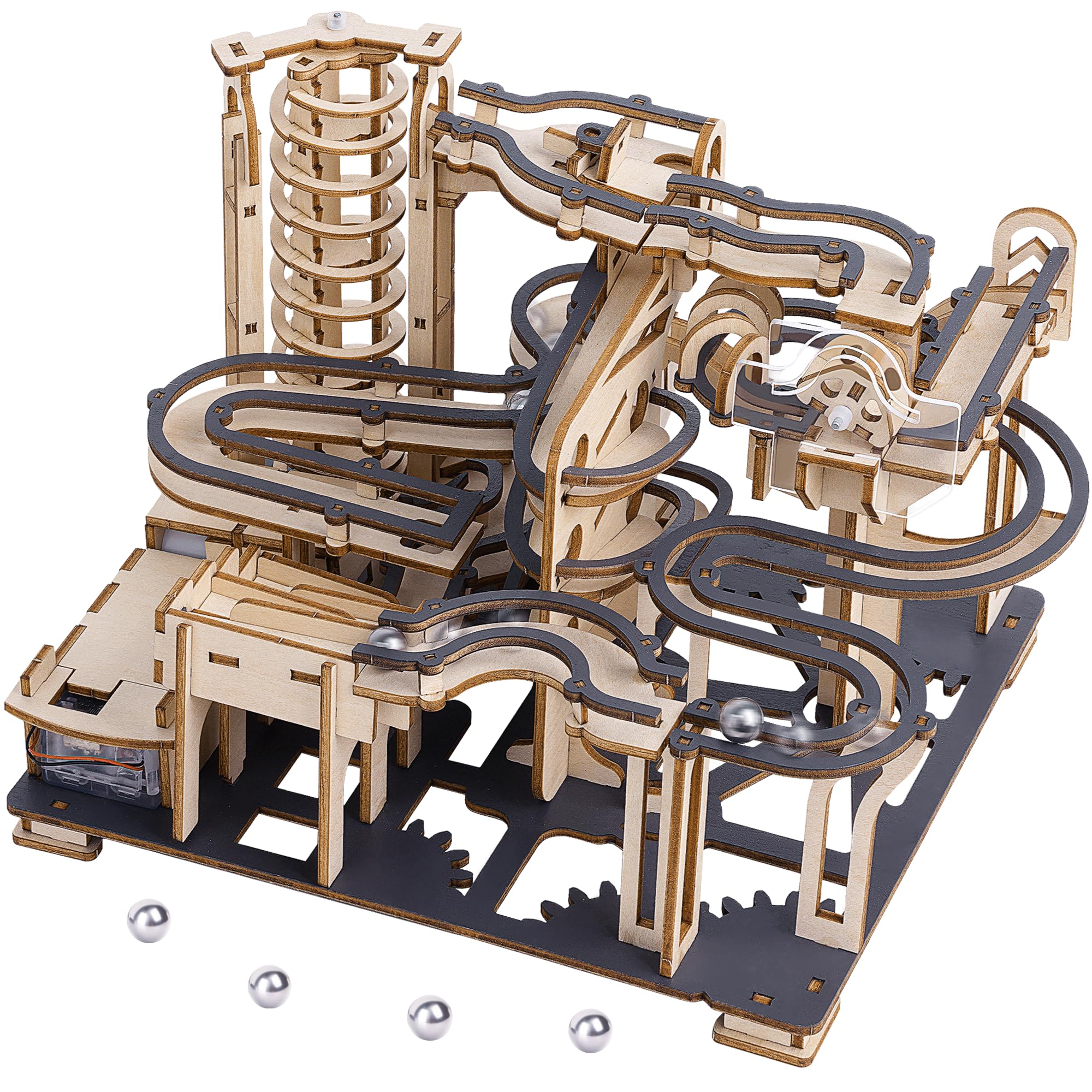LOKEISNA Electric Automatic Wooden Marble Run — 3D Puzzle Building Kit For Adults & Teens, Fun Mechanical Roller Coaster Model, Great Gift For Christmas & Birthdays - View #12