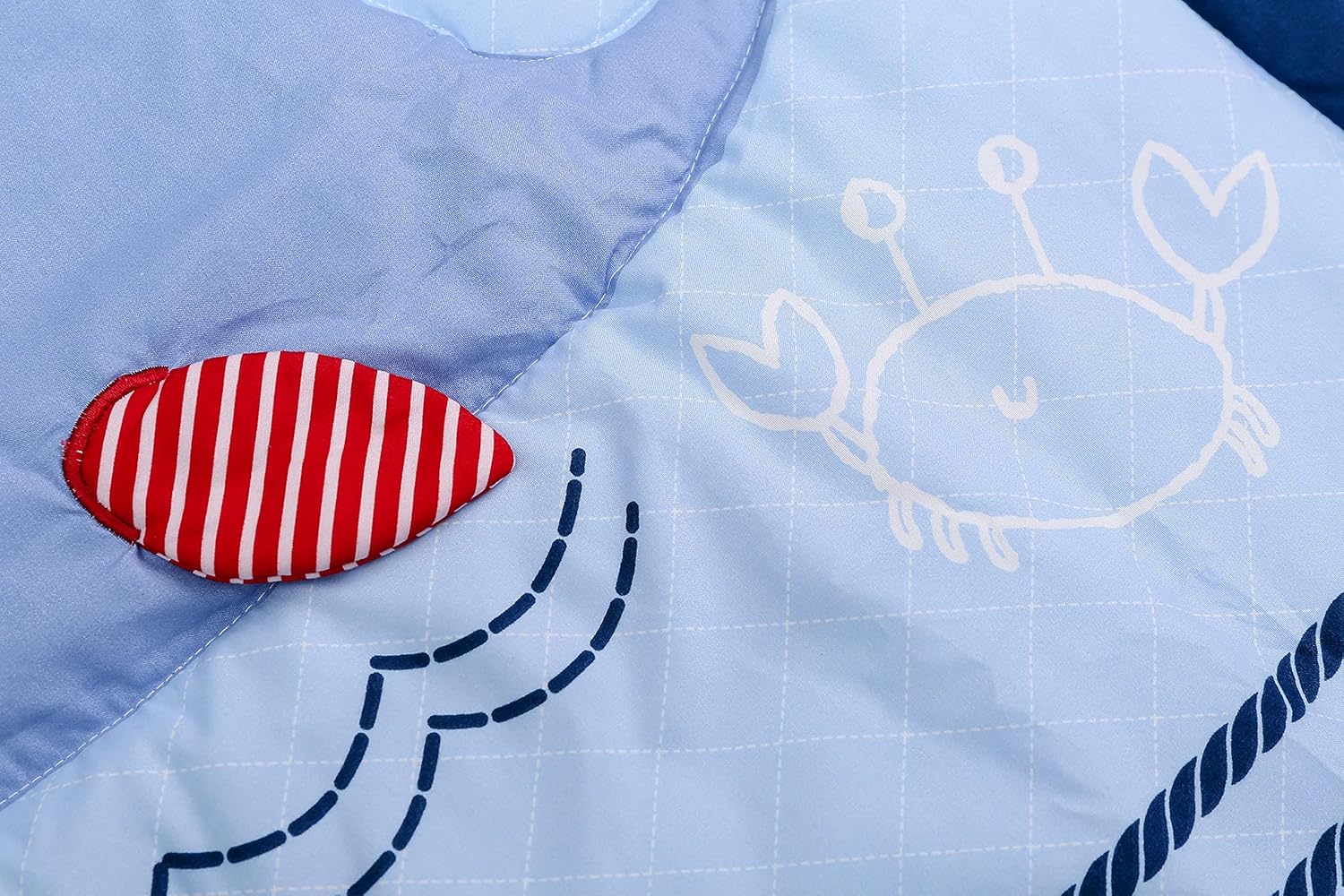 JAHbaby 3 PCs Blue Ocean Whale Nursery Crib Bedding Set Embroidery Ocean Themed Baby Cot Bedding Set Quilt Fitted Sheet Skirt