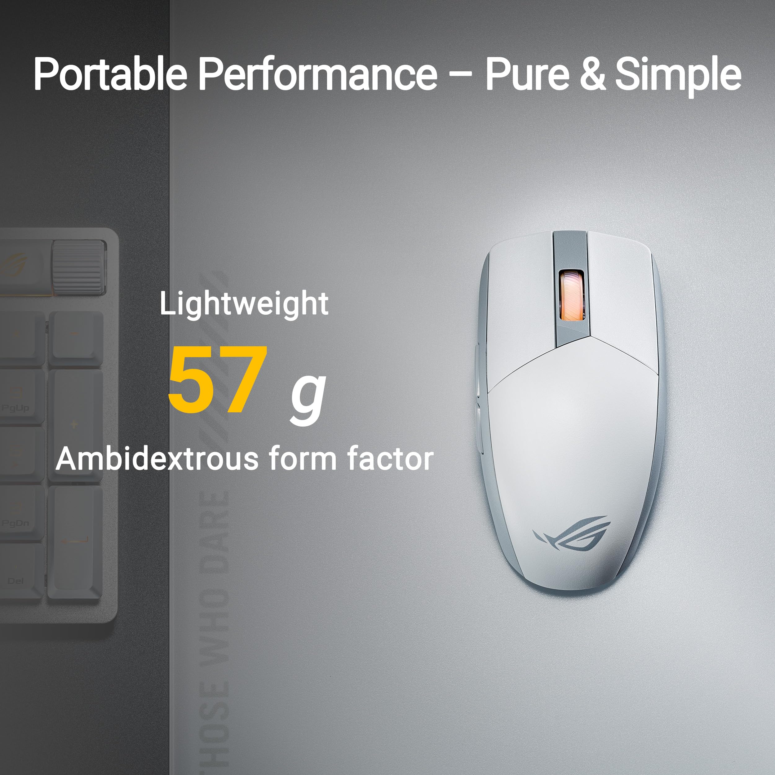 ASUS ROG Strix Impact III Wireless White - lekka oburęczna mysz do gier bez drutu 57g, czujnik optyczny AimPoint 36000 DPI, łączność Trimode, odbiornik ROG Omni