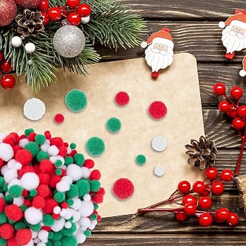 BQTQ 1200 Pcs Christmas Pom Poms Fluffy Glitter Balls(White, Green, Red)