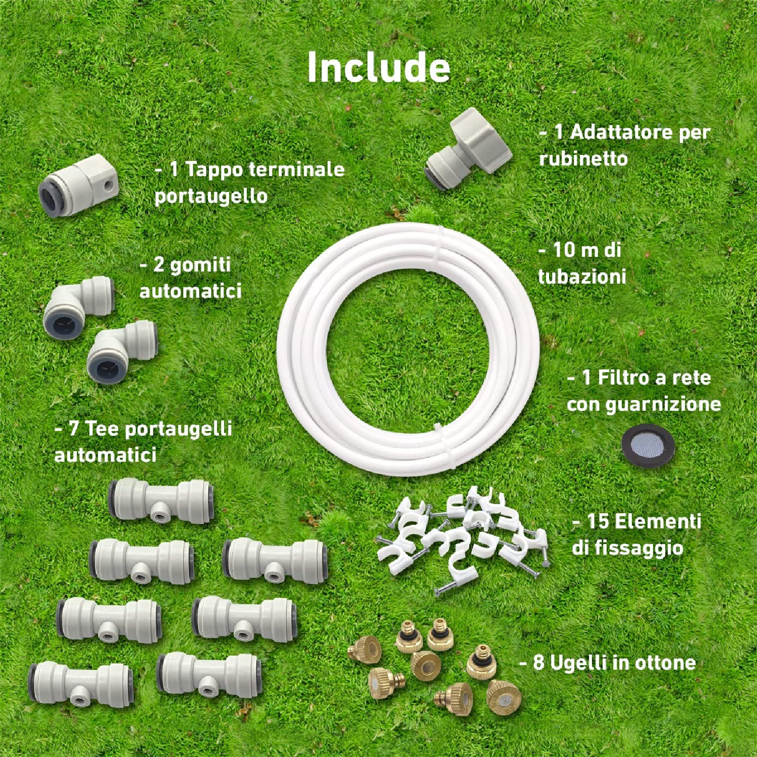 Drip & Fresh C5115N - Kit di Nebulizzazione per Climatizzare Il Cortile o la Terrazza - 8 Punti di Freschezza, Lunghezza 10 m