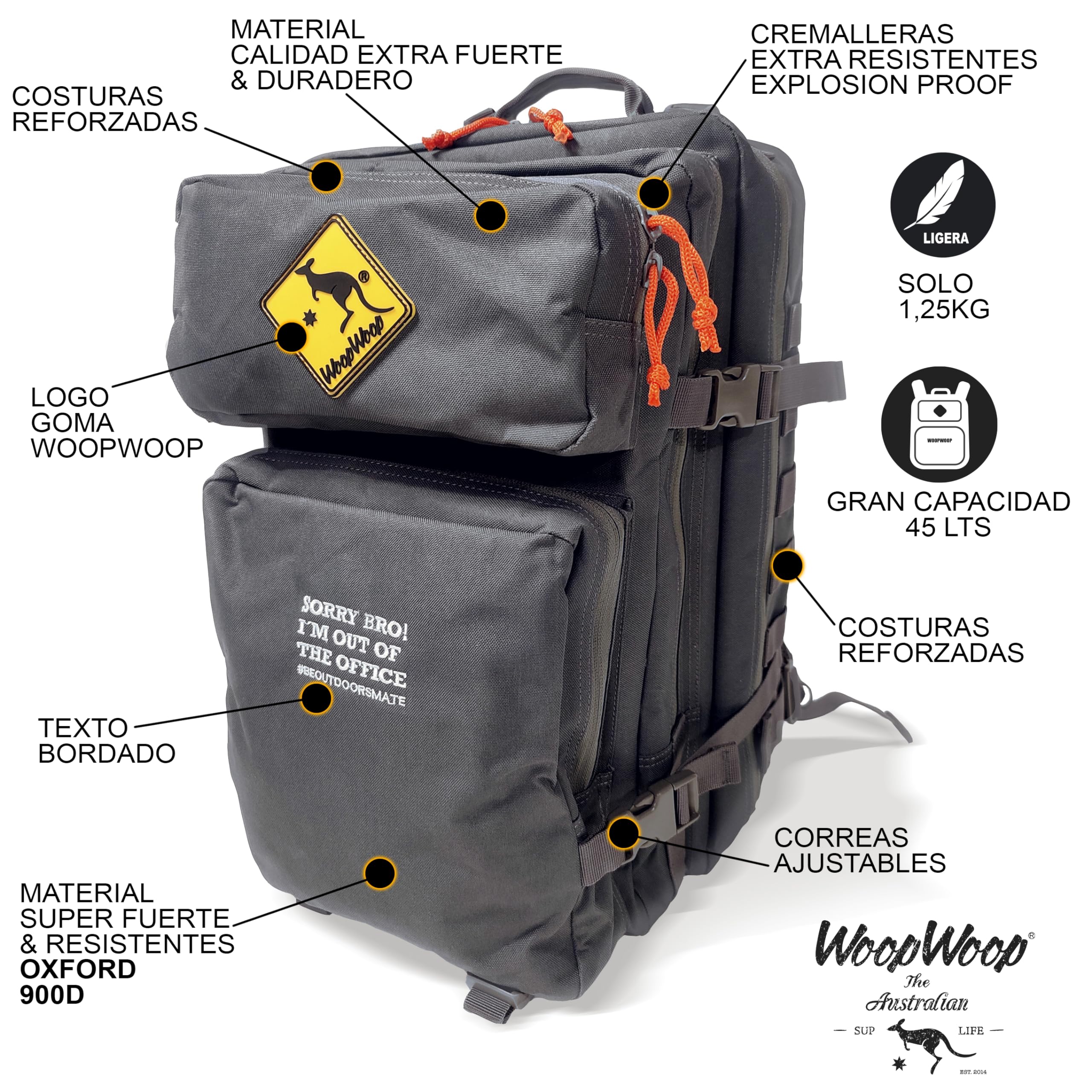 Mochila Viaje Militar Táctica 45L Crossfit Múltiples Bolsillos Resistente 900D Mochila Hombre Gimnasio Fitness Senderismo Sistema Molle Impermeable Gran Capacidad para Viajar (GREY)